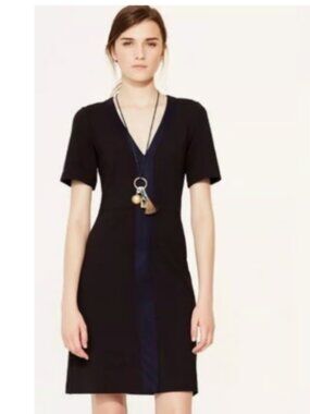 Tory Burch Sallare Black A Line Tunic Dress Blue Suede Detail